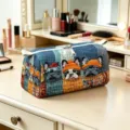 Flannel makeup bag with cute French Bulldog cartoon print and metal zipper - Style 10