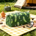 Green velvet makeup bag with a cute cartoon pickle pattern for large travel storage - L / Dark Green Cucumber