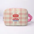Compact pink plaid waist bag with tulip floral design and "TULIPS" print for leisure. - TULIPS Patch / Pink White Plaid Tulip (03)