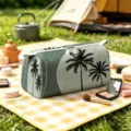 Large capacity green velvet cosmetic bag with palm tree print for travel skincare storage - Large (25.5*13*13cm) / Grey-Green Island Style (03)