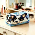 Portable large capacity flannel cosmetic bag with cute Corgi dog print design on vanity - Style 09