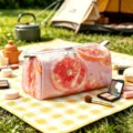 Large capacity velvet makeup bag with vibrant grapefruit print for travel and cosmetic storage - L / Pink Grapefruit