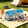 Large capacity quilted makeup bag with sea turtle and seashell ocean theme print - L / Blue Sea Turtle Shell Print (04)