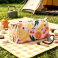 Pink velvet travel makeup bag featuring vibrant fruit pattern for large capacity storage - Small (15.5*7.5*7.5cm) / Pink Tropical Fruit