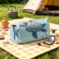 Light blue large capacity cosmetic storage bag featuring a sea turtle print and dual zippers - Light Blue Sea Turtle Print (06)