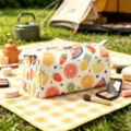Large capacity velvet makeup bag with colorful fruit pattern for travel storage - Small (15.5*7.5*7.5cm) / Light Beige Mixed Fruit