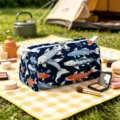 Large capacity blue velvet travel cosmetic bag with elegant koi fish print pattern - Navy Blue Koi Print (08)