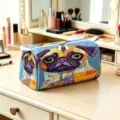 Large capacity velvet cosmetic bag featuring a colorful pug dog patchwork art print - Style 06