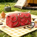 Portable velvet cosmetic bag with vibrant watermelon print for travel and outdoor use - S / Red Watermelon
