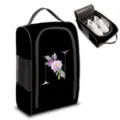 Bolsa de transporte para zapatos de viaje en poliéster negro con letra N floral impresa - Estilo Letra N
