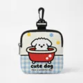 Portable dog training treat pouch with cute cartoon dog illustration and carabiner - Square (Bathing Dog)