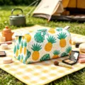 Large capacity velvet cosmetic bag with vibrant pineapple and tropical leaf print - S / White Pineapple