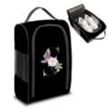 Gran bolsa de viaje negra para zapatos con estampado floral de letra S y malla. - Estilo de Letra Mayúscula S