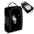 Bolsa de viaje para zapatos negra con diseño de letra V floral púrpura y bolsillo - Estilo Letra V