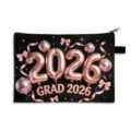 Schwarze Make-up-Tasche zum Abschluss 2026 mit rotgoldenen Ballons und Schleifen - Stil 10