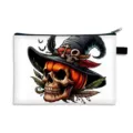 Durable canvas storage pouch featuring a Day of the Dead skull with a witch hat print - Skull Pumpkin Witch Hat (28)