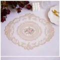 Vintage French embroidered lace table mat oval placemat for home dining table decor photography. - 37x29cm / Beige