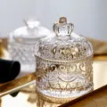 Europese vintage reliëf glazen sieradendoos kristallen opbergpot met kroon deksel voor thuis. - Kroon Opbergpot