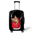 Copertura per valigia elastica con un design di gattino carino in una borsa su nero - Gatto Sbirciante da Zaino Rosso (05)