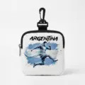 Petit sac à monnaie imprimé thème football Argentine avec mousqueton noir de rangement - Style Carré Argentine
