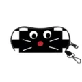 Tragbare Sonnenbrillentasche mit Cartoon-Katzenmuster, schwarz-weißem Karomuster und Haken - Reißverschluss-Stil (01) / Schwarz-Weiß Kariertes Katzengesicht