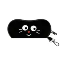 Schwarzes tragbares Sonnenbrillen-Etui mit niedlichem Cartoon-Katzen-Design und Haken - Reißverschluss-Stil (02) / Schwarzes Katzengesicht Mit Großen Augen