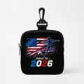 Petit porte-monnaie noir avec drapeau USA Road to 2026 football et clip mousqueton - Style Carré USA
