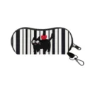 Tragbares Brillenetui mit gestreiftem Comic-Katzen-Design, Schutzhaken und Reißverschluss - Reißverschluss-Stil (03) / Schwarz-Weiß Gestreifte Katze Mit Apfel