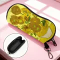 Portable eyewear pouch featuring Van Gogh Sunflowers oil painting print with hanging hook - Sunflower