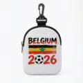 Portable mini Belgium 2026 football themed earphone storage pouch with hanging clip - Oval-Belgium