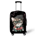 Copertura elastica resistente per valigia con gatto stilizzato su sfondo nero opaco - Gatto in Camicia Floreale (11)
