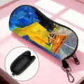 Portable sunglasses pouch with Van Gogh Cafe Terrace oil painting print and carabiner hook - Cafe Terrace Style (01)