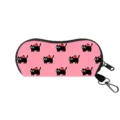 Rosa tragbare Brillenetui mit Cartoon-Katzenmuster und praktischem Karabinerhaken - Reißverschluss-Stil (04) / Rosa Katze Mit Apfel