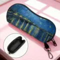 Portable sunglasses pouch with Van Gogh's Starry Night oil painting print and hook. - Starry Night Over the Rhône