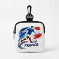 Petit sac de rangement football France avec mousqueton pour écouteurs et câbles de données - Style Carré France