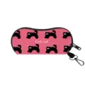 Pink cartoon cat pattern soft eyeglass case with zipper and portable carry hook - Pink Cat With Heart