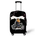 Copertura elastica protettiva nera per valigia con un orsetto su una motocicletta vintage - Orso Rider Vintage (14)