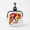 Petit porte-monnaie motif football Espagne pour écouteurs et clés avec mousqueton - Style Carré Espagne