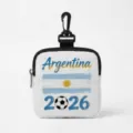 Portable Argentina flag themed earphone storage bag with carabiner clip for soccer fans - Square-Argentina