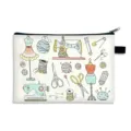 Borsetta per cosmetici bianca portatile con stampa a cartoni di macchine da cucire vintage - Stile 05 (Aspetto Lino) / 21x15cm