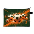 Large capacity soccer theme pencil case with dynamic orange and green graphic print - Style 15