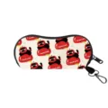 Portable cartoon cat glasses pouch with secure zipper and carabiner hook - Cream Polka Dot Apple Cat