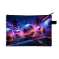 Large capacity soccer theme pencil case with vibrant neon glow football graphic design - Style 17