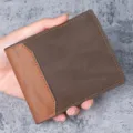 Classic men's short PU leather wallet featuring a two-tone brown design and stitching - Dark Coffee