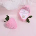 Pink strawberry velvet jewelry box cute ring gift box necklace storage packaging case - 50*34*43mm [With Necklace & Ring Slots] / Pink