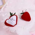 Red velvet strawberry ring box cute jewelry packaging box for proposal gift and display. - 50*34*43mm [With Necklace & Ring Slots] / Red