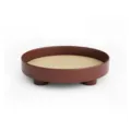 Minimalist round wooden storage tray with short feet, brown frame, home decor desktop organizer. - Wine Red Storage Tray
