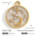 Celestial stainless steel pendant featuring moon and stars in 18K gold plated finish - Star and Moon Round Pendant (PJ93778B) / 22.1mm Size / Gold with Off-White