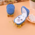 Blue velvet baby stroller jewelry box with ring and necklace holder gift box display. - Blue