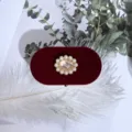 Vintage fluwelen ringdoosje voor trouwringen en oorknopjes, elegante sieradenopbergdoos. - 75x41x40 mm / Rood champagne parelstijl [witte binnenkant]